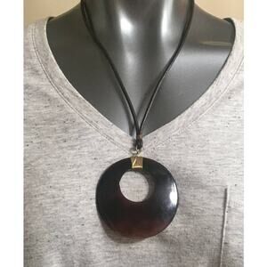 Leather Necklace 20" Strap 3" Shell Disc 1.25" Doughnut Hole Copper Wrapped